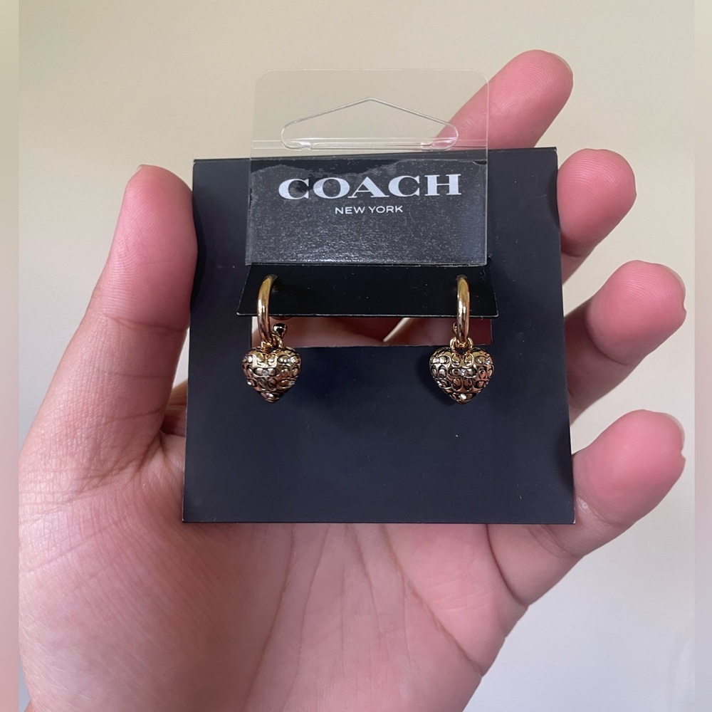 Quilted Signature Heart Huggie Coach Earrings